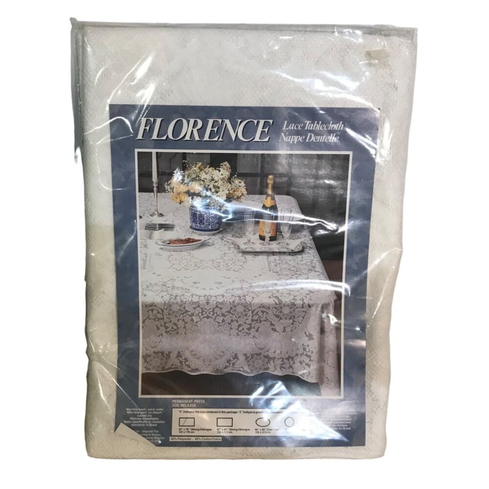 Florence Lace Tablecloth 52" X 70" Oblong Polyester & Cotton Blend Soil Release